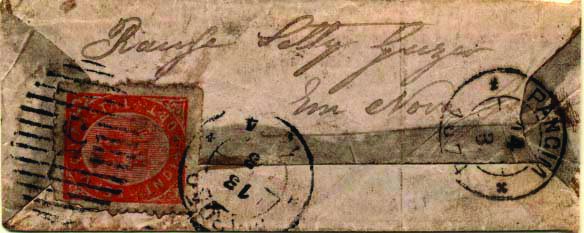 0494.jpg -     Lote:    494            Índia       Descrição:         1873 &mdash; Nativos. Tipo IA. Sobrescrito circulado de Margão (13.08.1874) para Pangim (14.08.74) com selo de 20 reis laranja vermelho CE17. Selo obliterado com carimbo numérico de barras "5 &mdash; MARGÃO". Sobrescrito com falta de papel na frente.        Carta       Valor Base:     &euro; 100,00     Valor Venda:     &euro; 160,00     