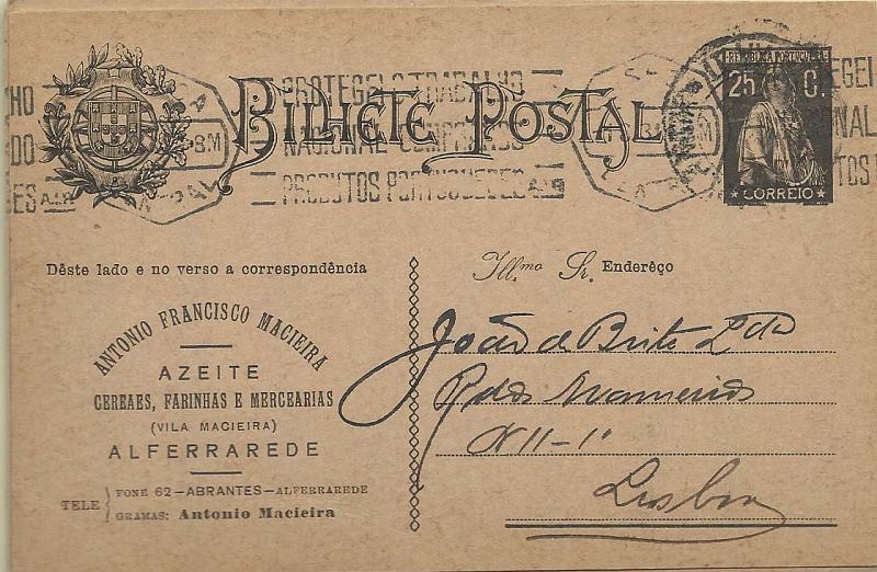 0651.jpg -     Lote:    651            Portugal       Descrição:         1924/26 &mdash; Ceres. OM74, 25C preto em cartolina camurça. Lote de 4 inteiros circulados, repicados das firmas António Macieira de Alferrarede, Carlos Fonseca &mdash; Coimbra, Manuel Faria & Filho &mdash; Leiria e Banco de Portugal.        IC       Valor Base:     &euro; 12,00     Valor Venda:     &euro; 14,00     