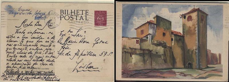 0681.jpg -     Lote:    681            Portugal       Descrição:         1953 &mdash; Série G. Selo tipo Caravela. Ilustrados no verso com monumentos. OM124 IXM7 (Évora &mdash; Convento do Calvário), $50 lilás-rosa. Circulado de Évora (27.01.58) para Lisboa.        IC       Valor Base:     &euro; 8,00     Valor Venda:     &euro; 8,00     