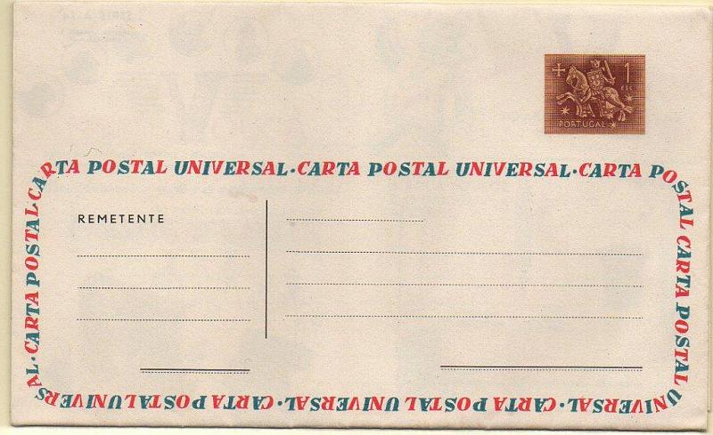 0700.jpg -     Lote:    700            Portugal       Descrição:         1955/57 &mdash; Carta Universal. Selo tipo Cavaleiro Medieval. OM4, 1#00 castanho vermelho. Carta Universal da Série A14. MB e R.        IN       Valor Base:     &euro; 80,00     Valor Venda:     &euro; 85,00     