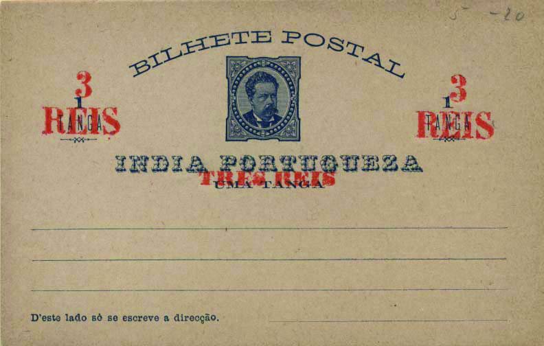 0725.jpg -     Lote:    725            Índia       Descrição:         1887 &mdash; D. Luís I com tripla sobretaxa. OM5, 3 REIS &mdash; TRÊS REIS &mdash; 3 REIS, tipo (d). Novo.        IN       Valor Base:     &euro; 8,00     Valor Venda:     &euro; 10,00     