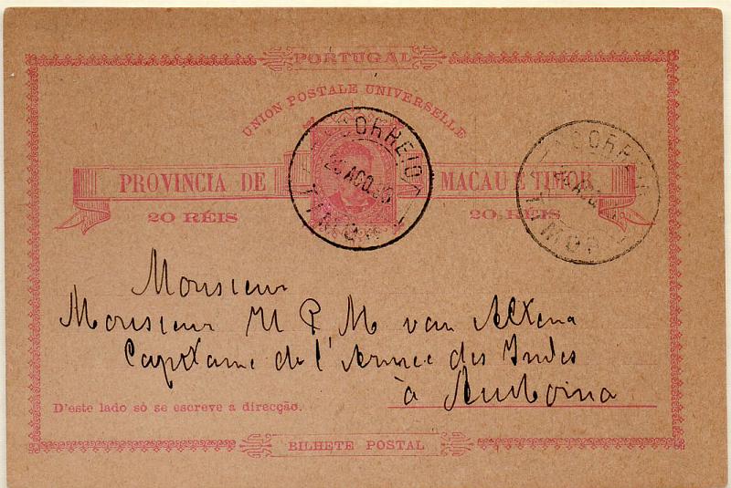 0733.jpg -     Lote:    733            Macau       Descrição:         1886 &mdash; D. Luís I. OM2, 20 reis carmim, circulado em Timor.        IC       Valor Base:     &euro; 10,00     Valor Venda:     &euro; 100,00     