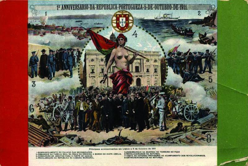 0790.jpg -     Lote:    790                   Descrição:         1.º Aniversário da República Portuguesa &mdash; 5 de Outubro de 1911. Principais acontecimentos em Lisboa a 5 de Outubro de 1910. Circulado com selo de 20 reis do Centenário da Índia com sobrecarga REPUBLICA sobre selos do Porteado. MB e MR.        PI       Valor Base:     &euro; 15,00     Valor Venda:     &euro; 30,00     