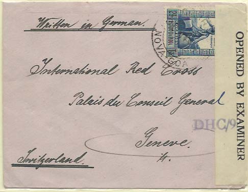 0946.jpg -     Lote:    946            Correio Militar e censuras       Descrição:         2.ª Guerra Mundial. Correio Militar. Censuras. 1938 &mdash; Império Colonial Português. Sobrescrito circulado de Nova Goa para Geneve, remetido por prisioneiro de guerra em Aguada, com selo de 2 &frac12; Tangas azul CE356. Censurado pelos ingleses.        Carta       Valor Base:     &euro; 15,00     Valor Venda:     &euro; 70,00     