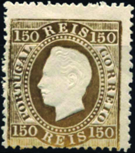 0957.jpg -     Lote:    957            Portugal        Descrição:         1870/76 &mdash; D. Luís I, fita direita. CE45, 150 reis. Prova denteada bistre escuro (aprovada para o selo de 20 reis). Não catalogada por OM nem referenciada por Claudino Pereira (Provas e Ensaios do Período Monárquico). MB e MR.        PRV       Valor Base:     &euro; 250,00     Valor Venda:     &euro; 250,00     
