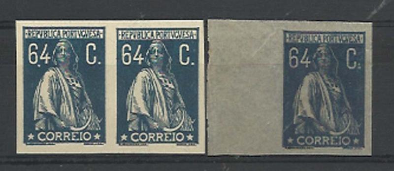 0977.jpg -     Lote:    977            Portugal        Descrição:         1924/26 &mdash; Ceres. Novas taxas e cores. CE285, 64C. Lote composto por par de provas não denteadas em azul escuro, papel espesso + prova não denteada na mesma cor mas em papel cebola.        PRV       Valor Base:     &euro; 15,00     Valor Venda:     &euro; 18,00     