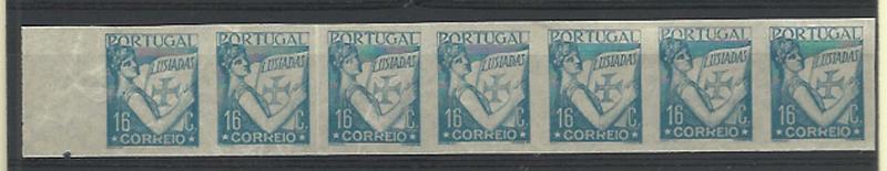 1006.jpg -     Lote:    1006            Portugal        Descrição:         1931 &mdash; Lusíadas. CE518, 16C. Tira horizontal de 7 provas não denteadas na cor azul (aprovada) em papel fino (OM1705).        PRV       Valor Base:     &euro; 25,00     Valor Venda:     Retirado     
