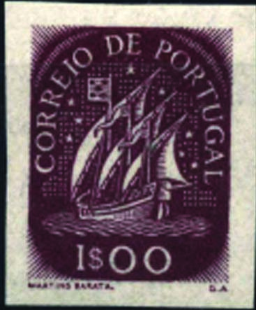 1011.jpg -     Lote:    1011            Portugal        Descrição:         1943 &mdash; Caravela. CE624, 1$00. Prova não denteada em cor violeta vermelha (aprovada para o selo de $50.         PRV       Valor Base:     &euro; 4,00     Valor Venda:     Retirado     