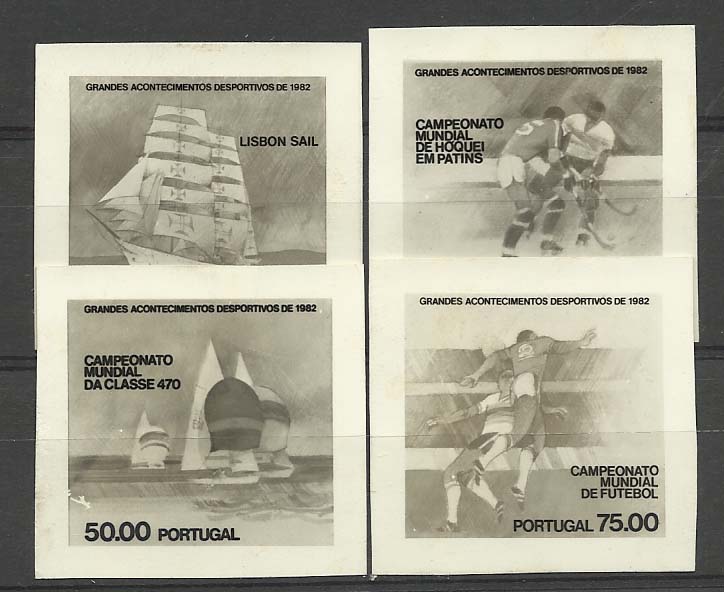 1016.jpg -     Lote:    1016            Portugal        Descrição:         1982 &mdash; Grandes Acontecimentos Desportivos de 1982. CE1563/66. Série completa em provas fotográficas a preto e branco, não denteadas.        PRV       Valor Base:     &euro; 10,00     Valor Venda:     Retirado     