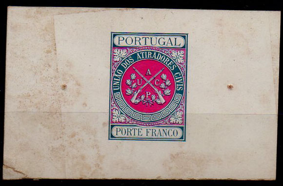 1028.jpg -     Lote:    1028            Portugal        Descrição:         1899/1910 &mdash; Porte Franco. União dos Atiradores Civis Portugueses. Prova de luxo em cartão, não denteada, nas cores verde e vermelho (aprovadas para o ano de 1899). B e R.        PRV       Valor Base:     &euro; 25,00     Valor Venda:     &euro; 25,00     