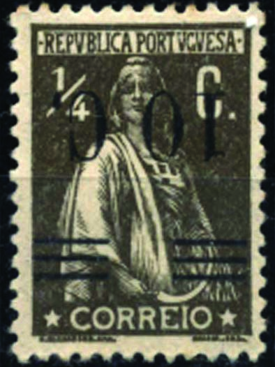 1085.jpg -     Lote:    1085            Portugal       Descrição:         1928/29 &mdash; Ceres, com sobretaxa. CE453, 10c s/ &frac14; c sépia, denteado 12 x11 &frac12;. Selo com a sobrecarga invertida. Valor de catálogo &euro; 195,00.        **       Valor Base:     &euro; 35,00     Valor Venda:     &euro; 42,00     