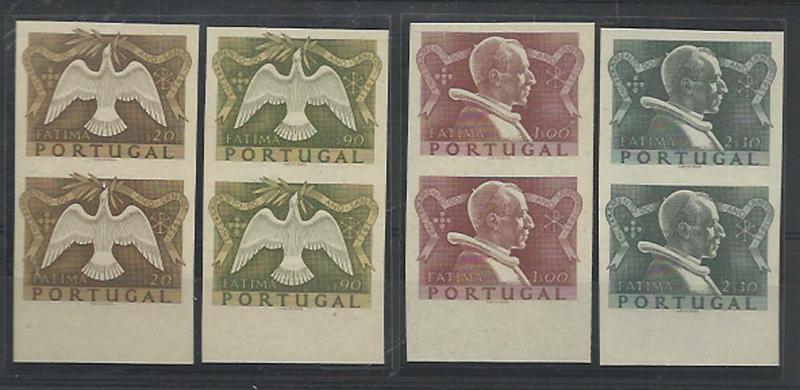 1086.jpg -     Lote:    1086            Portugal       Descrição:         1951 &mdash; Encerramento do Ano Santo. CE733/736. Série completa em pares verticais, não denteados. MB e MR.        *       Valor Base:     &euro; 75,00     Valor Venda:     Retirado     