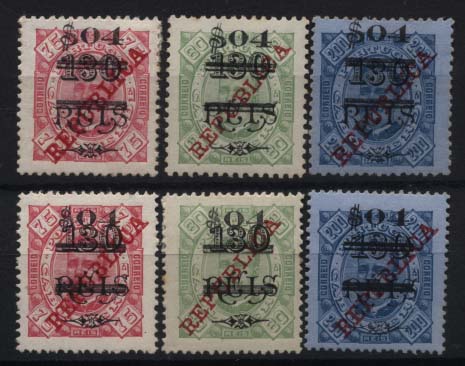 1121.jpg -     Lote:    1121            Cabo Verde       Descrição:         1922 &mdash; D. Carlos I, com sobretaxa. CE183, 184 e 186. Lote composto por dois selos de cada espécies, diferentes denteados e um de cada com "$" pequeno. Valor aproximado de catálogo &euro; 111,00.        **       Valor Base:     &euro; 20,00     Valor Venda:     &euro; 65,00     