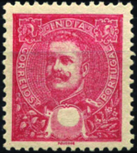 1124.jpg -     Lote:    1124            Índia       Descrição:         1903 &mdash; D. Carlos I Mouchon. CE191, 1 Tanga rosa. Selo sem impressão do valor.        ***       Valor Base:     &euro; 10,00     Valor Venda:     &euro; 12,00     