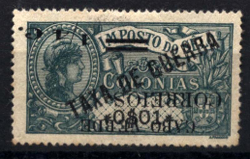 1150.jpg -     Lote:    1150      Timor             Descrição:         1921 &mdash; Selos fiscais de África "TAXA DE GUERRA", com sobretaxa. CE168, &frac14; c s/ $01 verde. Selo com a sobretaxa invertida. Valor de catálogo &euro; 12,00.        *       Valor Base:     &euro; 5,00     Valor Venda:     &euro; 5,00     