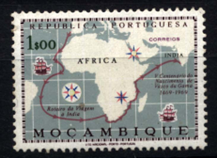 1168.jpg -     Lote:    1168            Moçambique       Descrição:         1969 &mdash; 5.º Centenário do Nascimento de Vasco da Gama. CE514, 1$00. Selo sem impressão da cor rosa. Não catalogado.        ***       Valor Base:     &euro; 10,00     Valor Venda:     &euro; 24,00     