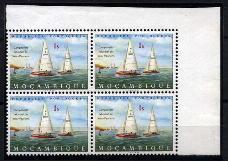 1170.jpg -     Lote:    1170            Moçambique       Descrição:         1973 &mdash; Campeonato Mundial de Vela &mdash; Vauriens. CE530, 1$00. Quadra, canto de folha com a legenda "CORREIOS" omitida. Valor de catálogo &euro; 68,00.        ***       Valor Base:     &euro; 15,00     Valor Venda:     &euro; 28,00     