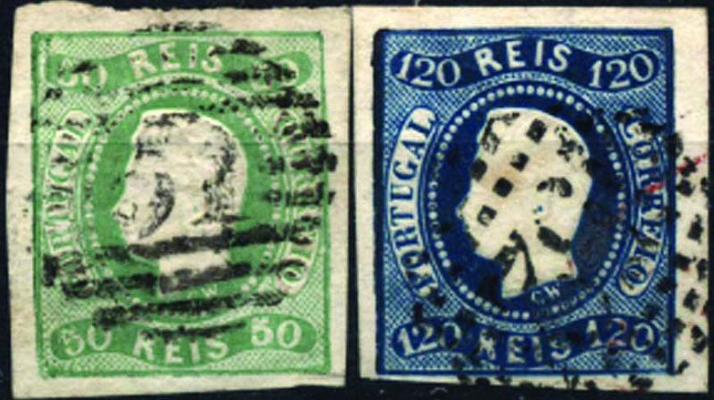 1251.jpg -     Lote:    1251            Portugal       Descrição:         1866/67 &mdash; D. Luís I. Fita curva. Não denteados. CE23e 26, 50 e 120 reis. Dois selos com margens normais. Valor de catálogo &euro; 246,00.        O       Valor Base:     &euro; 35,00     Valor Venda:     &euro; 35,00     