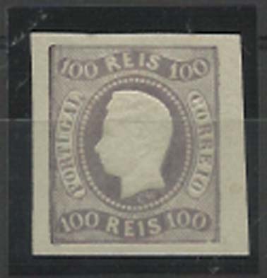 1252.jpg -     Lote:    1252            Portugal       Descrição:         1866/67 &mdash; D. Luís I. Fita curva, não denteados. CE25, 100 reis lilás malva, tipo Ia, com duas margens de luxo e duas normais. MB. Valor de catálogo &euro; 530,00.        **       Valor Base:     &euro; 100,00     Valor Venda:     &euro; 150,00     