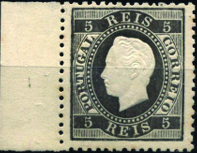 1267.jpg -     Lote:    1267            Portugal       Descrição:         1870/76 &mdash; D. Luís I. Fita direita. CE36, 5 reis preto, denteado 12 &frac12;, novo sem charneira, papel liso, lado de folha. MB. Valor de catálogo &euro; 207,00.        ***       Valor Base:     &euro; 30,00     Valor Venda:     &euro; 80,00     