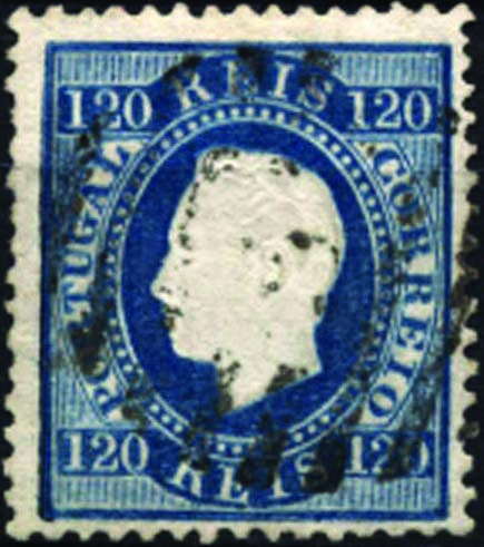 1277.jpg -     Lote:    1277            Portugal       Descrição:         1870/76 &mdash; D. Luís I, fita direita. CE44, 120 reis azul, denteado 12 &frac12;, papel liso. Valor de catálogo &euro; 132,00.        O       Valor Base:     &euro; 20,00     Valor Venda:     &euro; 22,00     