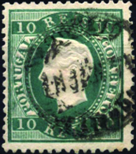1280.jpg -     Lote:    1280            Portugal       Descrição:         1879/80 &mdash; D. Luís I. Fita direita. Novas cores. CE49, 10 reis verde azul, denteado 12 &frac12;. Valor de catálogo &euro; 408,00.        O       Valor Base:     &euro; 50,00     Valor Venda:     &euro; 50,00     