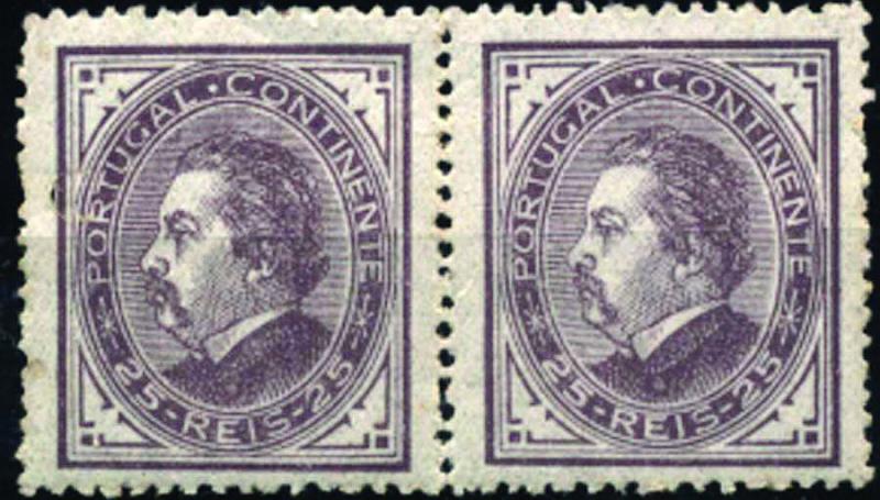 1285.jpg -     Lote:    1285            Portugal       Descrição:         1880/81 &mdash; D. Luís I. De perfil. CE54, 25 reis cinzento vermelho, papel liso, denteado 13 &frac12;. Par horizontal novo sem sinal de charneira. Valor de catálogo &euro; 136,80.        ***       Valor Base:     &euro; 22,00     Valor Venda:     &euro; 28,00     