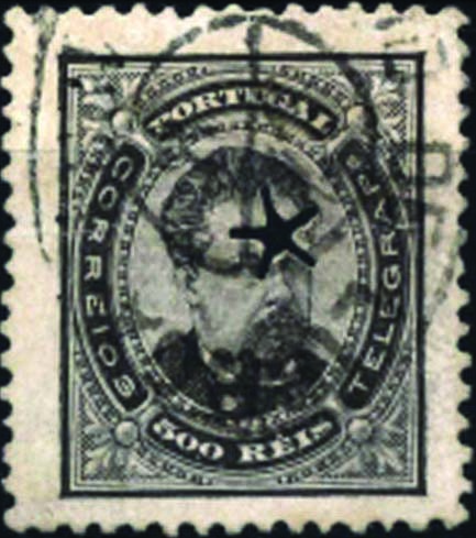 1287.jpg -     Lote:    1287            Portugal       Descrição:         1884/87 &mdash; D. Luís I, de frente. Novos valores.CE64, 500 reis preto em denteado 12 &frac12;, com perfuração de estrela da telegrafia eléctrica. Valor de catálogo &euro; 530,00.        O       Valor Base:     &euro; 40,00     Valor Venda:     Retirado     