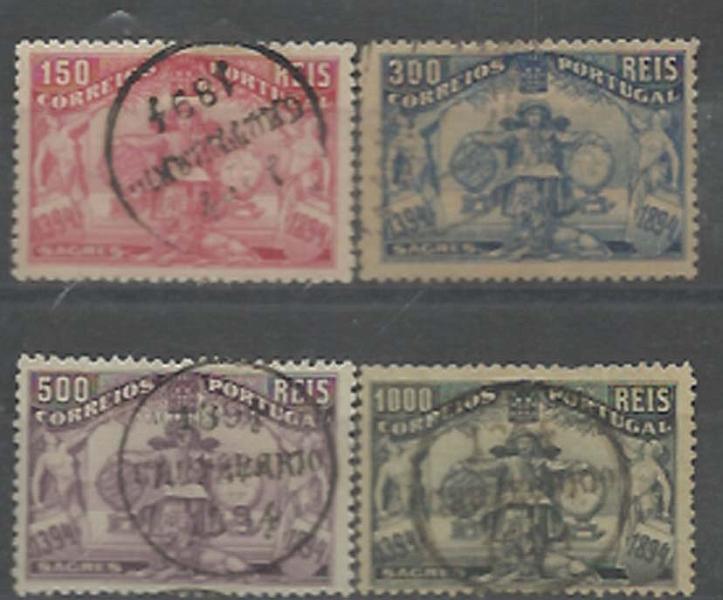 1300.jpg -     Lote:    1300            Portugal       Descrição:         1894 &mdash; 5.º Centenário do Nascimento do Infante D. Henrique. CE107/110. Lote dos 4 valores fecho de série. Selo de 300 reis com um canto ligeiramente curto. Valor de catálogo &euro; 493,90.        O       Valor Base:     &euro; 50,00     Valor Venda:     &euro; 50,00     