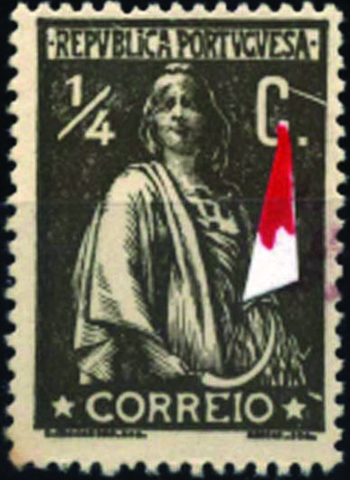 1312.jpg -     Lote:    1312            Portugal       Descrição:         1912 &mdash; Ceres. CE206, &frac14; c sépia, papel pontinhado vertical, denteado 15x14. Selo com variedade de cliché MM V. Rara.        ***       Valor Base:     &euro; 10,00     Valor Venda:     &euro; 38,00     