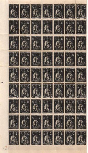 1315.jpg -     Lote:    1315            Portugal       Descrição:         1912 &mdash; Ceres. CE207, &frac12; C preto. Folha completa de 240 selos.        ***       Valor Base:     &euro; 25,00     Valor Venda:     &euro; 100,00     