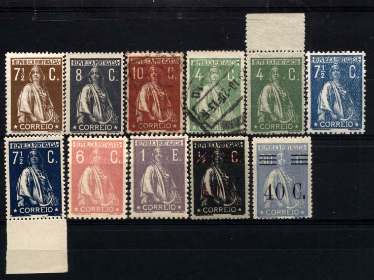 1316.jpg -     Lote:    1316            Portugal       Descrição:         1912/29 &mdash; Ceres. Lote composto por 11 selos, sendo dois usados, do qual realçamos os seguintes selos: CE213 em papel porcelana, CE214 em papel pontinhado vertical, CE215, CE236 em papel cartolina). Valor aproximado de catálogo &euro; 180,00.        Lote       Valor Base:     &euro; 25,00     Valor Venda:     Retirado     