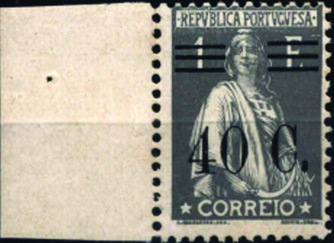1340.jpg -     Lote:    1340            Portugal       Descrição:         1928/29 &mdash; Ceres, com sobretaxa. CE482, 40c s/ 1E ardósia, denteado 12x11 &frac12;. Selo, bordo de folha, com barramento tipo II. Valor de catálogo &euro; 48,00.        ***       Valor Base:     &euro; 12,00     Valor Venda:     Retirado     