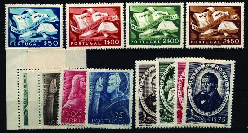 1352.jpg -     Lote:    1352            Portugal       Descrição:         1944/1954 &mdash; Centenário Avelar Brotero + Centenário S. João de Brito + Campanha de Educação Popular. CE640/643, 691/694 e 796/799. Três séries completas. Valor de catálogo &euro; 207,90.        ***       Valor Base:     &euro; 24,00     Valor Venda:     &euro; 34,00     
