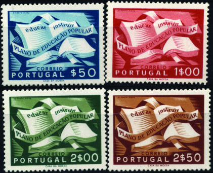 1370.jpg -     Lote:    1370            Portugal       Descrição:         1954 &mdash; Campanha de Educação Popular. CE796/799. Série completa. Valor de catálogo &euro; 128,00.        ***       Valor Base:     &euro; 15,00     Valor Venda:     Retirado     