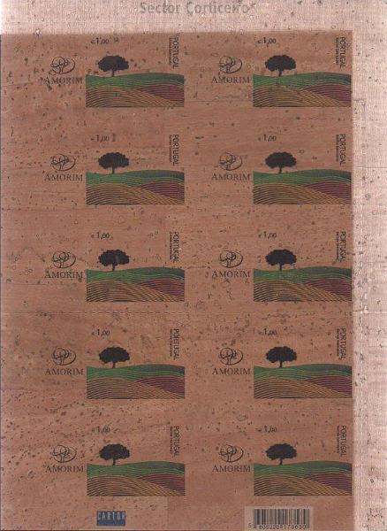 1393.jpg -     Lote:    1393            Portugal       Descrição:         2007 &mdash; Sector Corticeiro. CE3655A, &euro;1,00. Folha completa com tarja promocional do Grupo AMORIM. Valor de catálogo &euro; 350,00.        ***       Valor Base:     &euro; 100,00     Valor Venda:     &euro; 420,00     