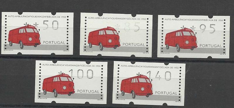1414.jpg -     Lote:    1414            Portugal       Descrição:         1995 &mdash; Transportes Postais. CE ETQ11. Série completa com as taxas do correio ordinário para o ano de 1999.        ETQ       Valor Base:     &euro; 5,00     Valor Venda:     &euro; 10,00     