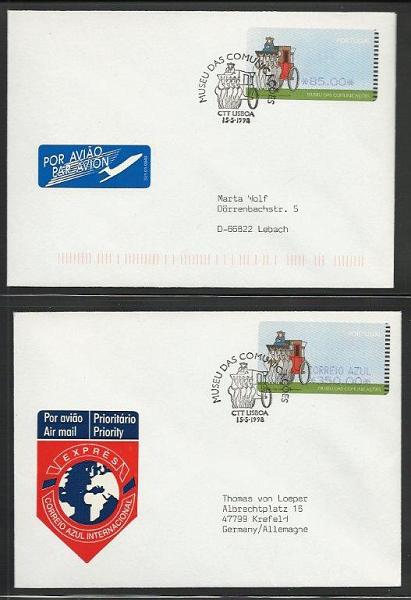 1432.jpg -     Lote:    1432            Portugal       Descrição:         1998/2001 - Museu das Comunicações + Amolador + Dinossáurios + Flamingo + Marrequinho. CE ETQ17, 18, 19 , 21 e 22. Álbum Leuchturm com 92 sobrescritos circulados, FDCs, registos, circulações internacionais, etc. Lote a ver.        Lote       Valor Base:     &euro; 100,00     Valor Venda:     &euro; 130,00     