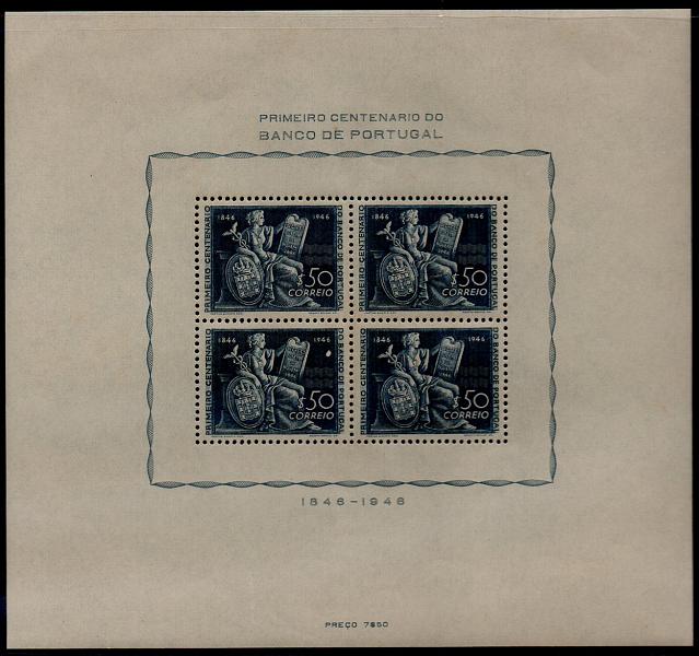 1445.jpg -     Lote:    1445            Portugal       Descrição:         1946 &mdash; Centenário do Banco de Portugal. CE BLC11. Valor de catálogo &euro; 153,00.        BLC**       Valor Base:     &euro; 22,00     Valor Venda:     &euro; 30,00     