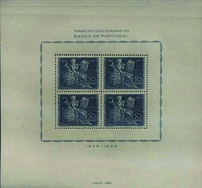 1446.jpg -     Lote:    1446            Portugal       Descrição:         1946 &mdash; Centenário do Banco de Portugal. CE BLC11. Valor de catálogo &euro; 281,00.        BLC***       Valor Base:     &euro; 42,00     Valor Venda:     &euro; 65,00     