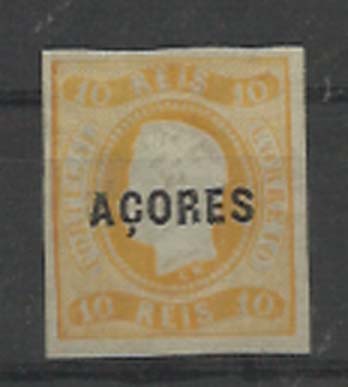 1458.jpg -     Lote:    1458            Açores       Descrição:         1868 &mdash; D. Luís I. Fita curva, não denteados. Sobrecarga tipo A. CE2, 10 reis amarelo, autêntico, novo, regomado, papel liso. Certificado de peritagem emitido pelo INEXFIP. Valor de catálogo &euro; 19.100,00.        RG***       Valor Base:     &euro; 1,000,00     Valor Venda:     Retirado     