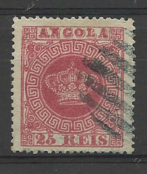 1479.jpg -     Lote:    1479            Angola       Descrição:         1870/77 &mdash; Tipo Coroa. CE4, 25 reis carmim rosa, papel fino, denteado 14. Valor de catálogo &euro; 925,00.        O       Valor Base:     &euro; 200,00     Valor Venda:     Retirado     