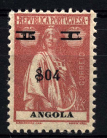 1488.jpg -     Lote:    1488            Angola       Descrição:         1921 &mdash; Ceres com sobretaxa. CE199, $04 s/ 15C lilás vermelho em denteado 12x11 &frac12;. Sem cotação em catálogo.         ***       Valor Base:     &euro; 30,00     Valor Venda:     &euro; 110,00     