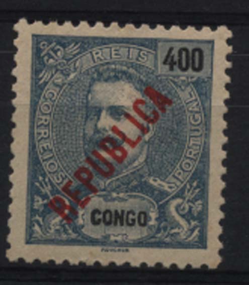1502.jpg -     Lote:    1502            Congo       Descrição:         1914/18 &mdash; D. Carlos I, com sobrecarga REPUBLICA, tipografada localmente. CE119, 400 reis azul s/ amarelo. MB. Valor de catálogo &euro; 115,00.        **       Valor Base:     &euro; 20,00     Valor Venda:     &euro; 46,00     