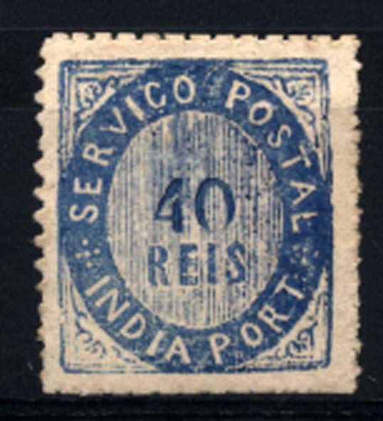 1508.jpg -     Lote:    1508            Índia       Descrição:         1871 &mdash; Nativos. Tipo II. CE10, 40 reis azul, papel espesso. Valor de catálogo &euro; 145,00.        **       Valor Base:     &euro; 30,00     Valor Venda:     &euro; 40,00     