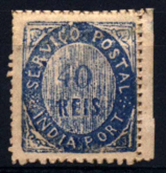 1509.jpg -     Lote:    1509            Índia       Descrição:         1871 &mdash; Nativos. Tipo II. CE10, 40 reis azul, papel espesso. Valor de catálogo &euro; 145,00.        **       Valor Base:     &euro; 30,00     Valor Venda:     &euro; 30,00     