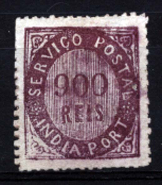 1512.jpg -     Lote:    1512            Índia       Descrição:         1871 &mdash; Nativos. Tipo II. CE15, 900 reis violeta, papel espesso. Valor de catálogo &euro; 390,00.        *       Valor Base:     &euro; 80,00     Valor Venda:     &euro; 140,00     