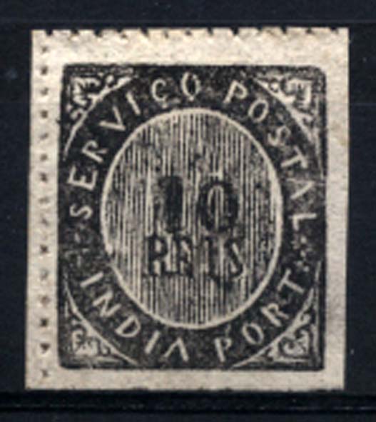 1513.jpg -     Lote:    1513            Índia       Descrição:         1873 &mdash; Nativos. Tipo IB. CE16, 10 reis preto. Papel azulado fino. Valor de catálogo &euro; 23,00.        **       Valor Base:     &euro; 5,00     Valor Venda:     &euro; 16,00     