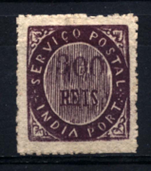 1516.jpg -     Lote:    1516            Índia       Descrição:         1873 &mdash; Nativos. Tipo IA. CE18, 300 reis violeta. Papel azulado fino. Valor de catálogo &euro; 222,00.        **       Valor Base:     &euro; 50,00     Valor Venda:     &euro; 95,00     