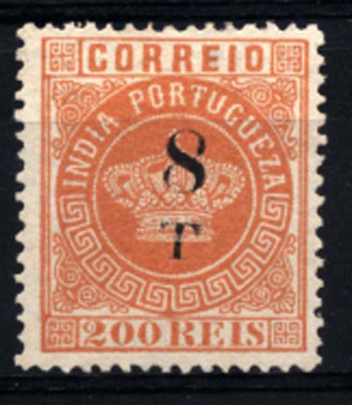 1537.jpg -     Lote:    1537            Índia       Descrição:         1881/83 &mdash; Tipo Coroa. Com sobretaxa. CE110, 8T s/ 300 reis laranja, denteado 12 &frac12;. Valor de catálogo &euro; 88,00.        *       Valor Base:     &euro; 20,00     Valor Venda:     &euro; 32,00     